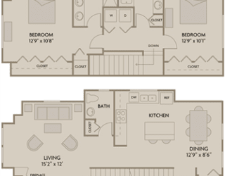 3 bed 2.5 Bath 1608 square feet floor plan D